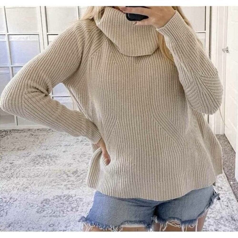 Alice + Olivia Wool Cashmere Blend Turtleneck‎ Sweater Neutral Medium